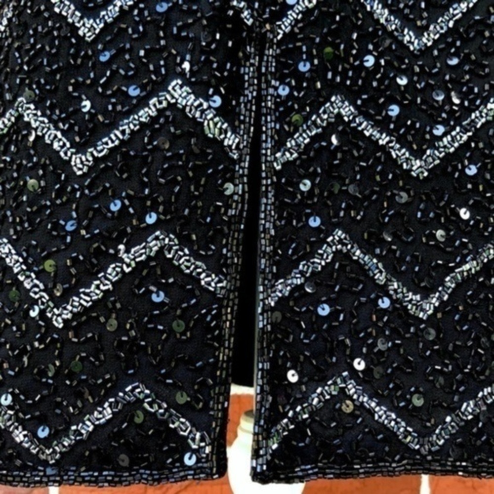 JKARA New York Beaded Sequin Round Neck Black Sleeveless Mini Dress 👗 - Picture 9 of 12